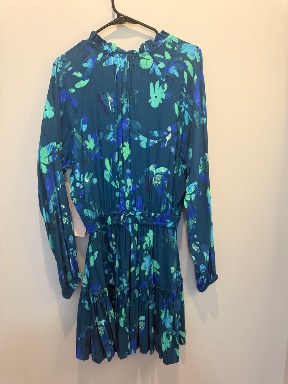 Ālivia Blue Floral Long-Sleeve Tiered Mini Dress NWT Medium - Picture 10 of 10